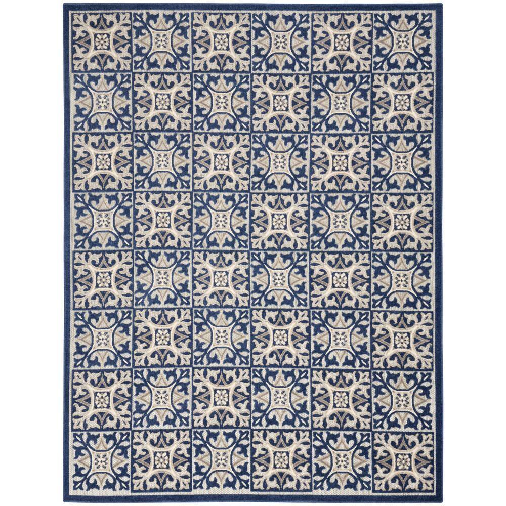 Blue Geometric 6' x 9' Stain-Resistant Outdoor Rug