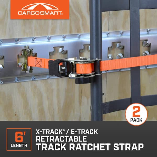 6 ft. Orange Retractable Ratchet Tie Down Strap for E-Track and X-Track, 500 lb. Safe Work Load - 2 pack