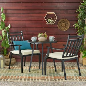 3-Piece Metal Outdoor Bistro Sets with Beige Cushion