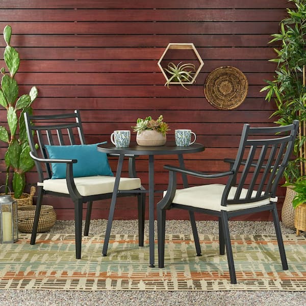 Unbranded 3-Piece Metal Outdoor Bistro Sets with Beige Cushion