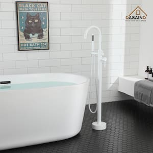 Single-Handle Floor Mounted Claw Foot Freestanding Tub Faucet in Snow White