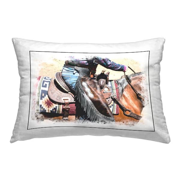 Stupell Industries Cowboy with Rustic Border Brown Print Polyester 14 in. x 20 in. Throw Pillow