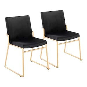 Dutchess Black Velvet and Gold Side Dining Chair (Set of 2)