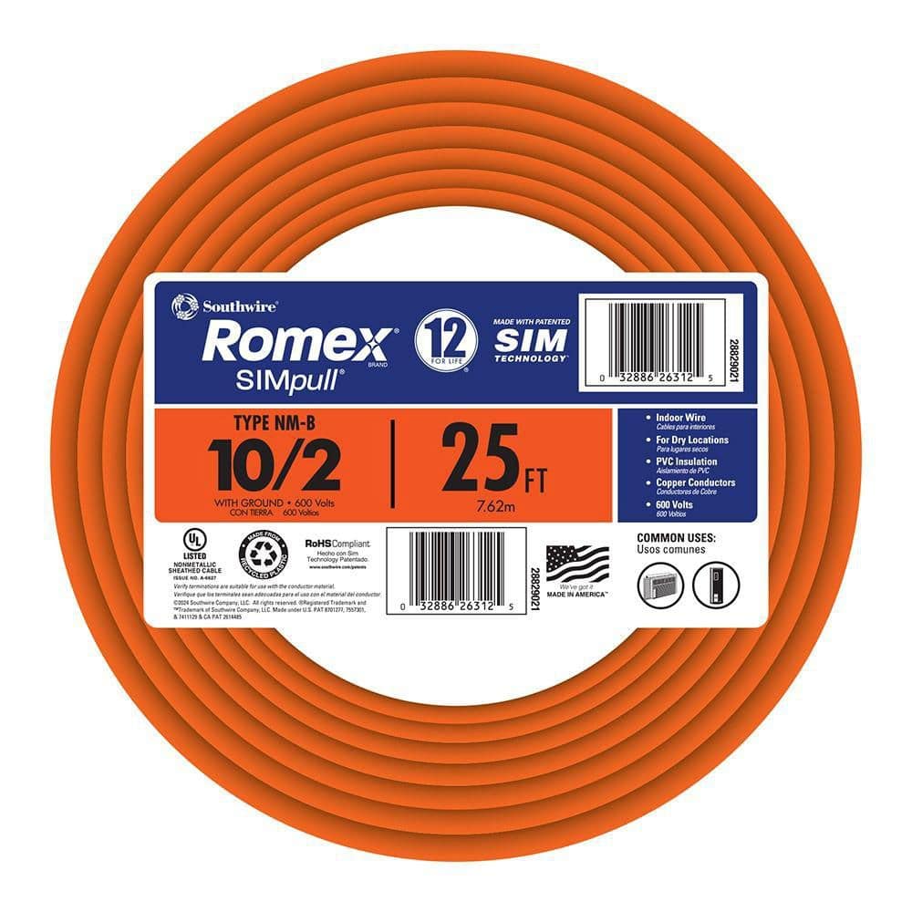 Southwire 25 ft. 10/2 Solid Romex SIMpull CU NM-B W/G Wire