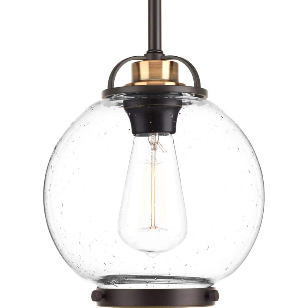 Chronicle Seeded Glass Globe Mini Pendant in Polished Nickel and Bronze