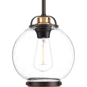 Chronicle Collection 1-Light Antique Bronze Mini Pendant with Clear Seeded Glass