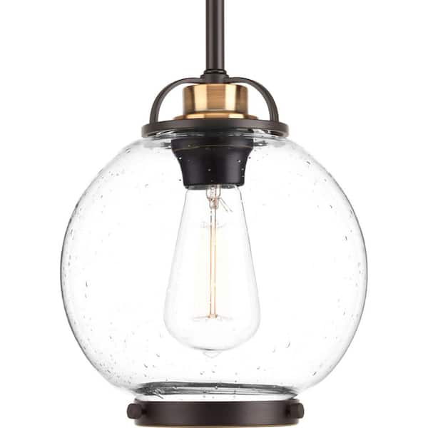 Progress Lighting Chronicle Collection 1-Light Antique Bronze Mini Pendant with Clear Seeded Glass