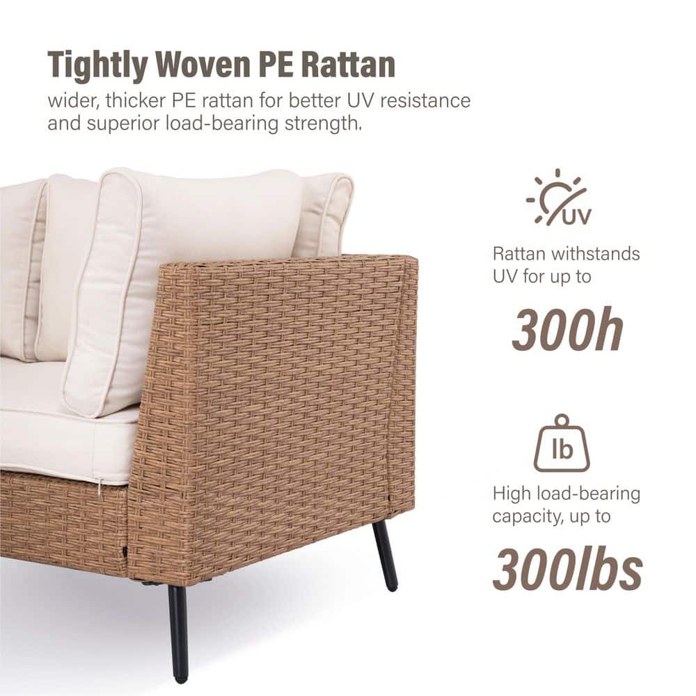Beige 8-Piece Steel Frame Outdoor Sectional Sofa Set