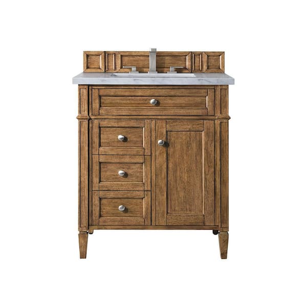 James Martin Vanities Brittany 30.0 in. W x 23.5 in. D x 34 in. H Bathroom Vanity in Saddle Brown with Arctic Fall Solid Surface Top