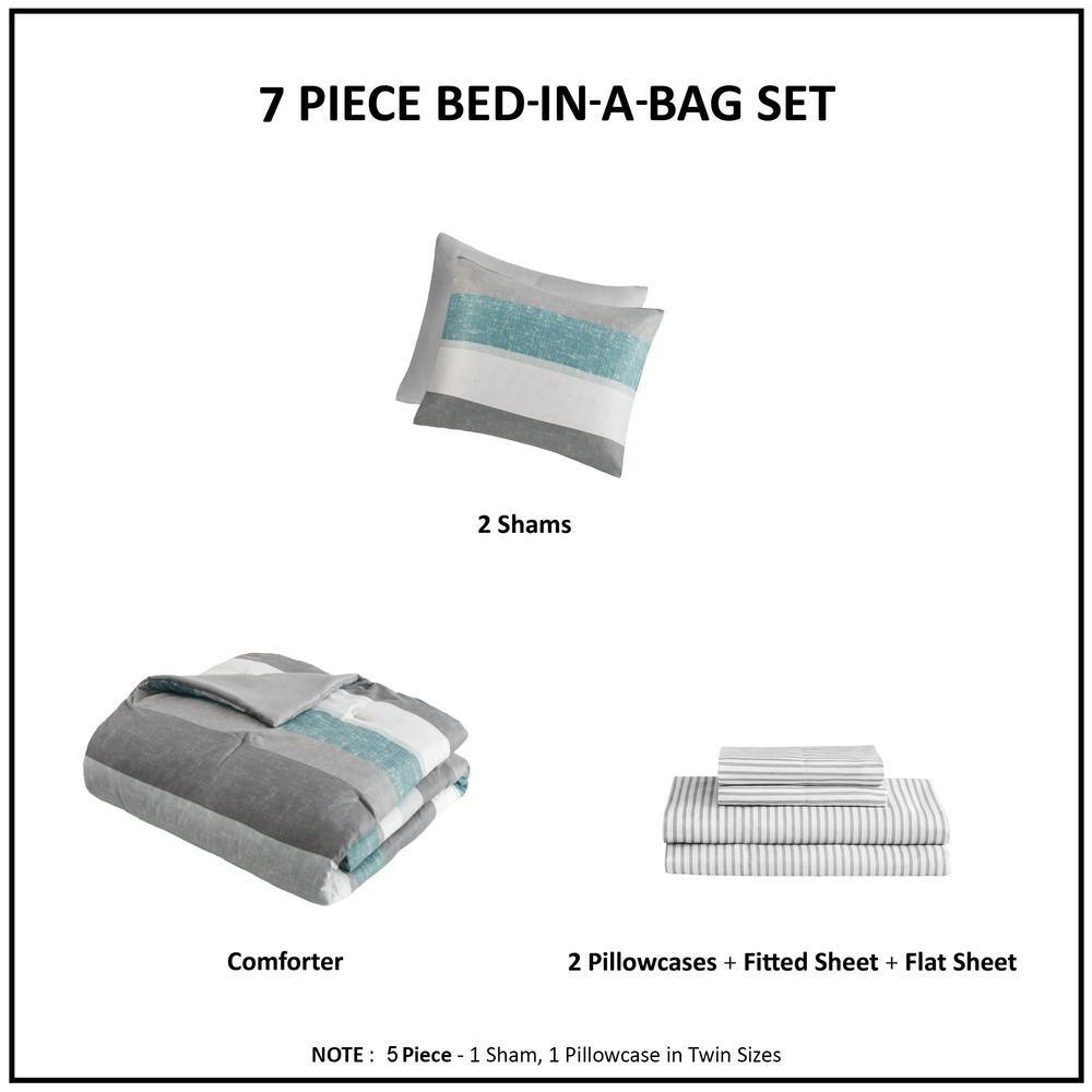 Aqua and Grey Reversible Microfiber Full Bedding Set