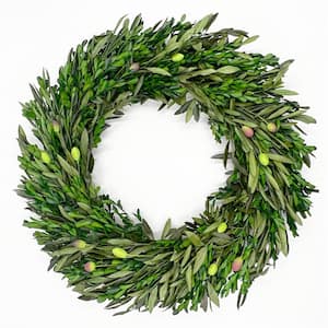 21 in. Artificial Olive with Preserved Boxwood Leaf and Olive Leaf Wreath