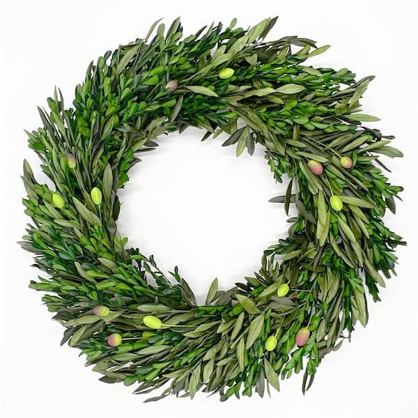 castellousa 21 in. Artificial Olive with Preserved Boxwood Leaf and Olive Leaf Wreath