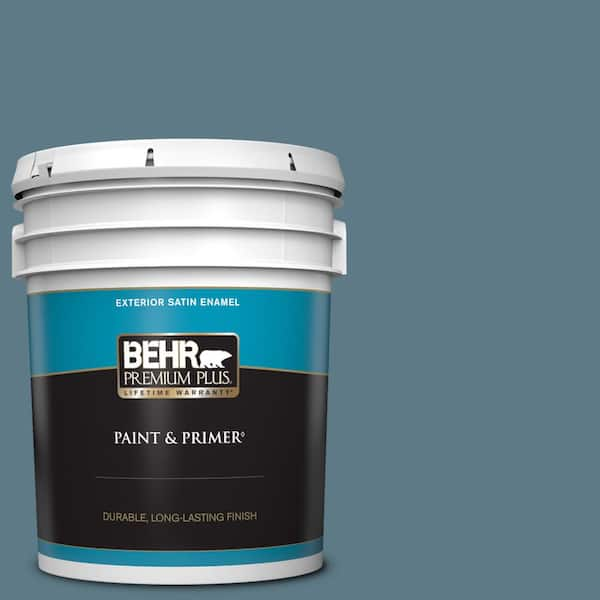 BEHR PREMIUM PLUS 5 gal. #ECC-54-2 Country Lake Satin Enamel Exterior Paint & Primer