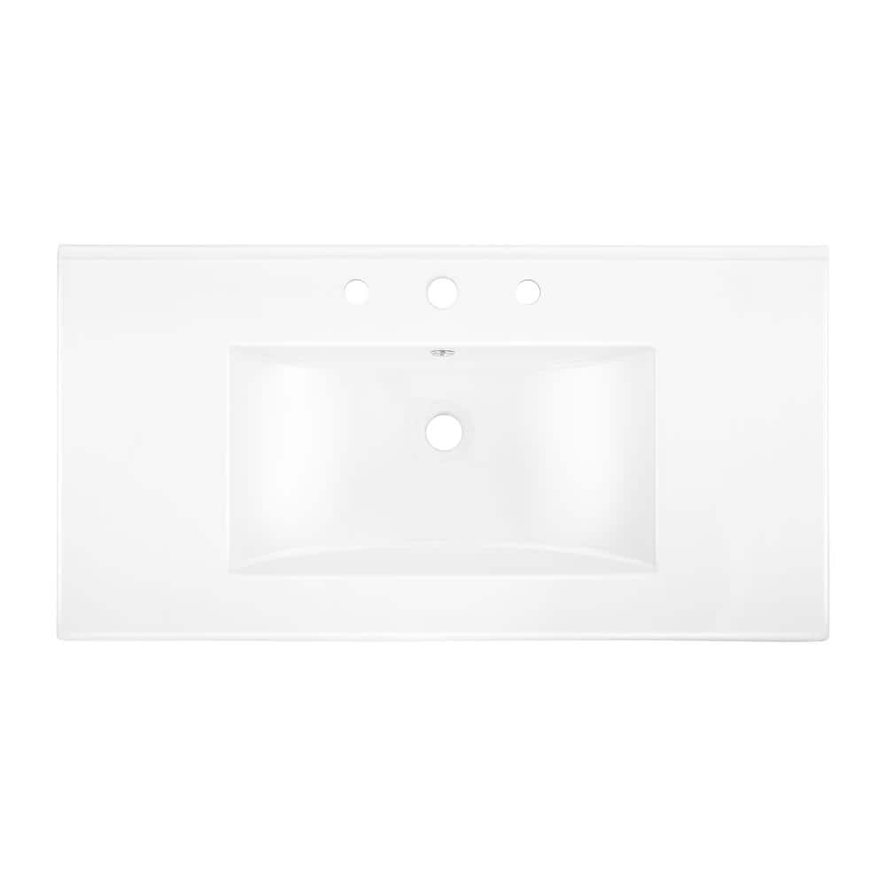 White Rectangular Ceramic Vanity Sink Top with 3 Holes
