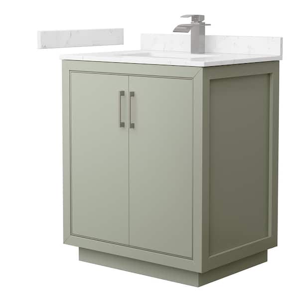 Wyndham Collection Icon 30 in. W x 22 in. D x 35 in. H Single Bath Vanity in Light Green with Carrara Cultured Marble Top