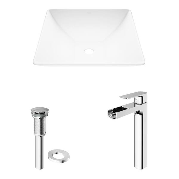 Hibiscus Matte Stone Vessel Bathroom Sink in White with Amada Faucet in Matte Gold