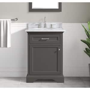 Windlowe 24 in. W x 22 in. D x 35 in. H Bath Vanity in Gray with Carrara Marble Vanity Top in White with White Sink