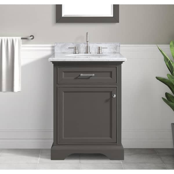 Home Decorators Collection Windlowe 24 in. W x 22 in. D x 35 in. H Bath Vanity in Gray with Carrara Marble Vanity Top in White with White Sink