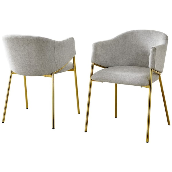Neal Grey Linen Fabric Side Chair (Set of 2) with Gold Chrome Legs