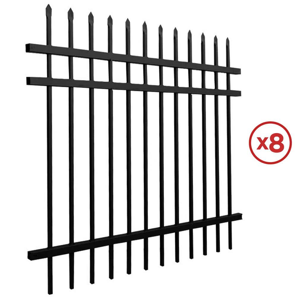 ALEKO 64-Foot Black Steel 8-Panel Straight Top Fence Kit