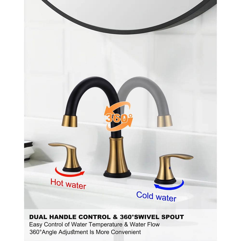 Black and Gold Stainless Steel Widespread Bathroom Faucet