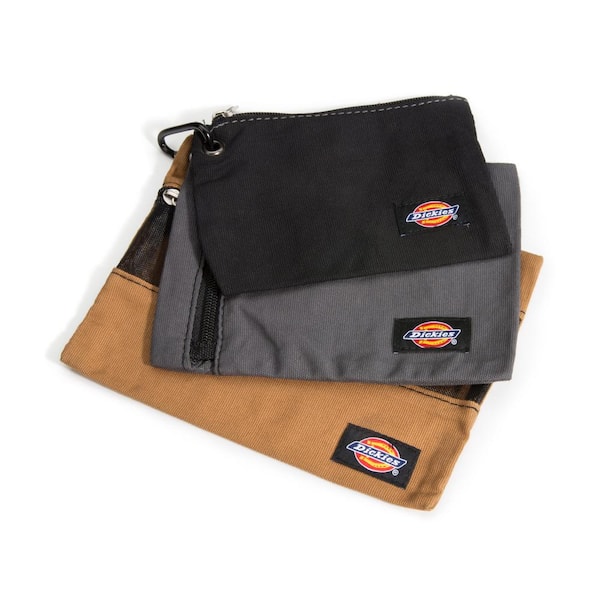 Dickies 1-Compartment Light-Weight Zippered Accessory Small Parts Oganizer, 3-Bag Multi-Size Combo Pack in Grey/Tan