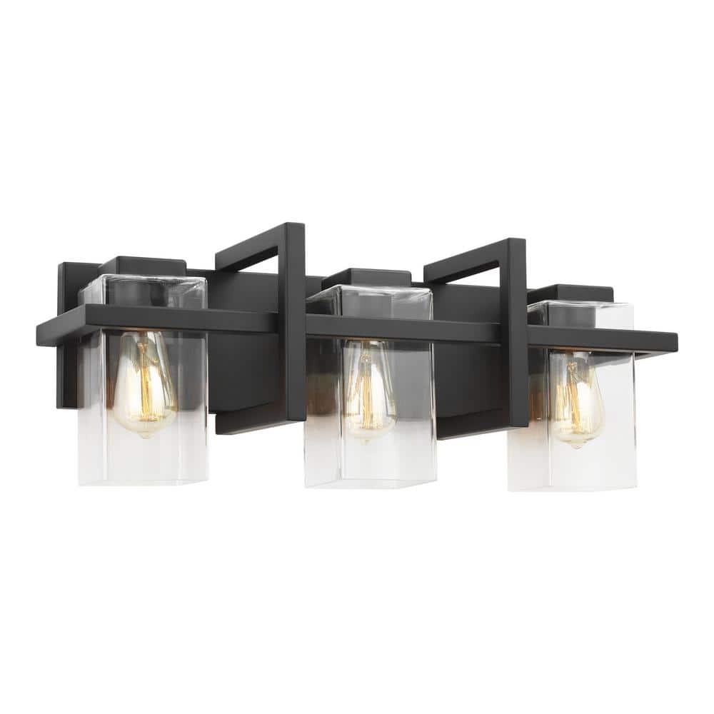 Mitte Midnight Black 3-Light Industrial Bath Vanity with Clear Glass