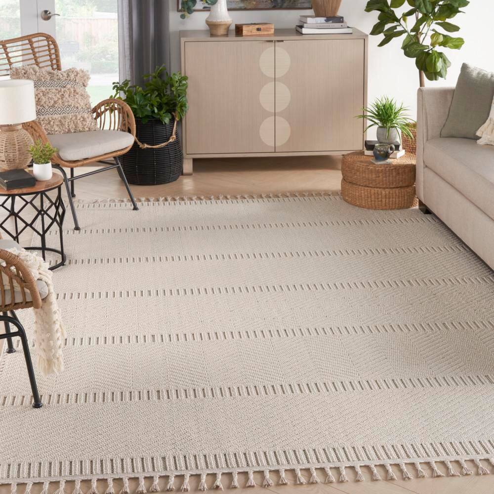 Ivory Geometric Braided 9' x 12' Synthetic Area Rug