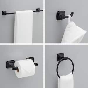 Portwood 4-Piece Bath Hardware Set with 24 in. Towel Bar, Toilet Paper Holder, Towel Ring, Towel Hook in Matte Black