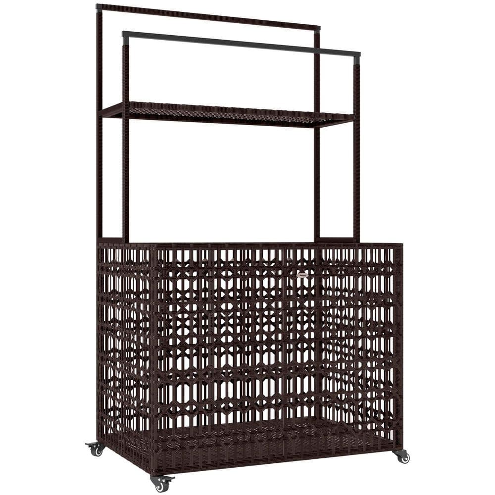 203.41 Gal. Mixed-Brown Wicker Pool Float Storage Organizer, PE Rattan Deck