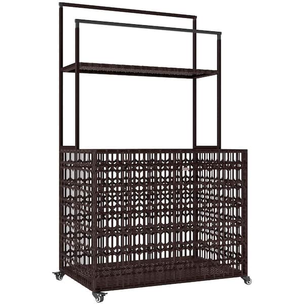 203.41 Gal. Mixed-Brown Wicker Pool Float Storage Organizer, PE Rattan Deck Box with Basket Shelf Towel Bars