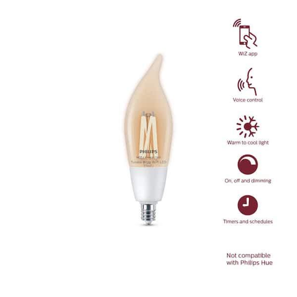 40-Watt Equivalent BA11 Smart Wi-Fi Vintage Edison LED Light Bulb Tunable White 2700 (K) E12 Candelabra WiZ (2-Pack)