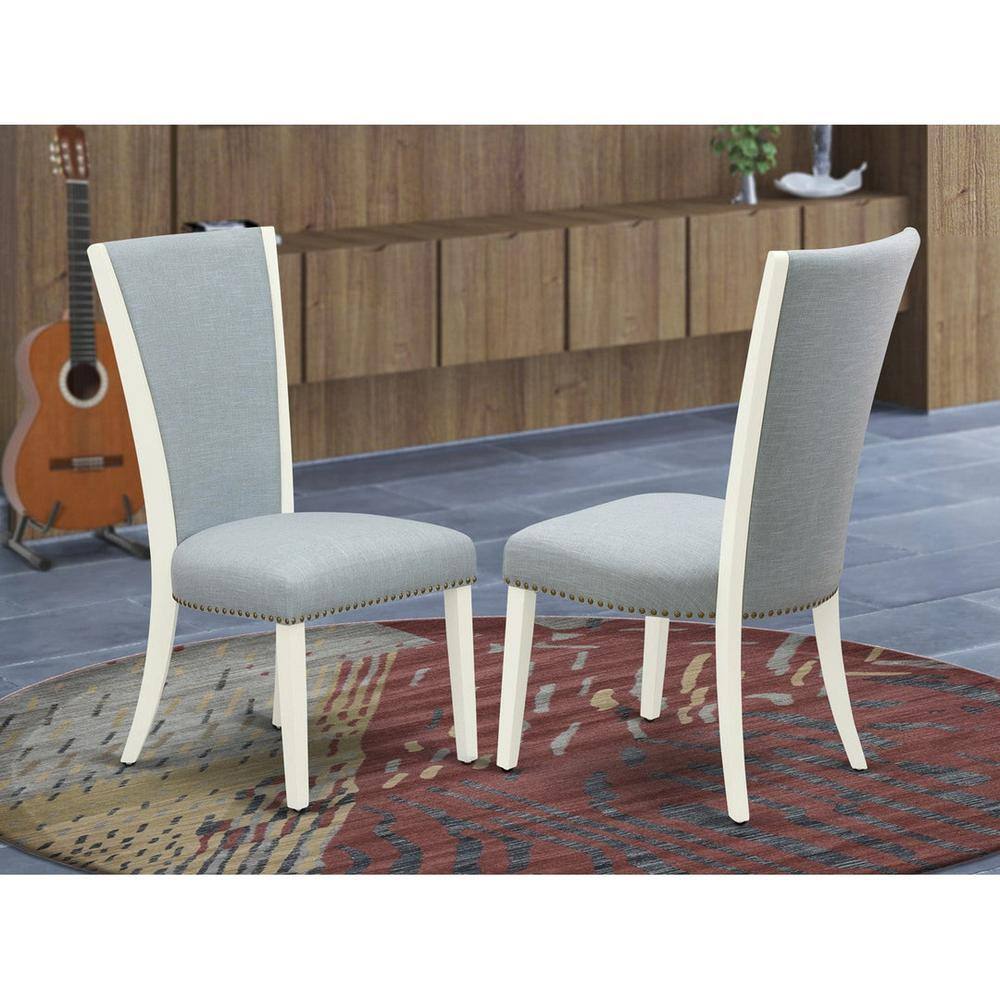 Elegant Blue Linen Upholstered Parsons Side Chair with Wooden Legs