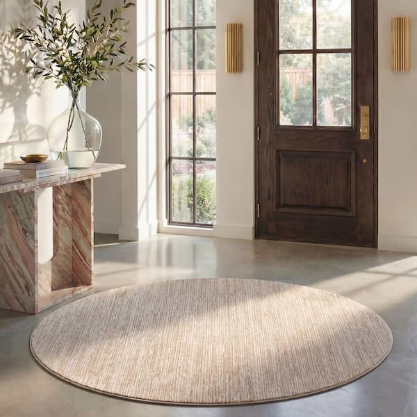 Vision 3 ft. x 3 ft. Round Creme Solid Marle Area Rug