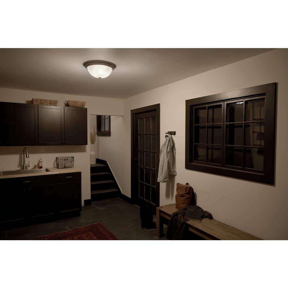 Transitional 15'' Distressed Bronze Flush Mount Ceiling Light with White Dome Shade