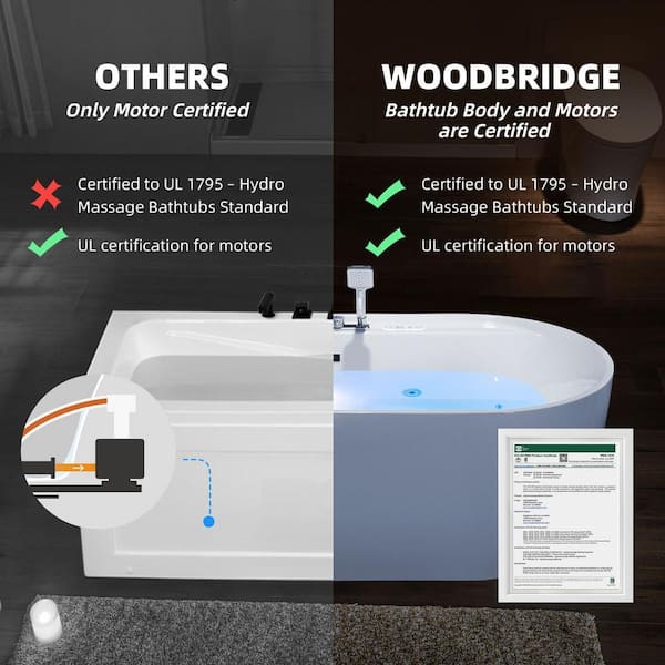 ᐅ【WOODBRIDGE 72 x 35-3/8 Whirlpool Water Jetted and Air Bubble  Freestanding Heated Soaking Combination Bathtub with LED control panel ,  BJ400-WOODBRIDGE】