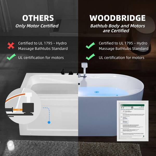 ᐅ【WOODBRIDGE 72 x 35-3/8 Whirlpool Water Jetted and Air Bubble  Freestanding Heated Soaking Combination Bathtub with Tub Filler and LED  control panel , BJ400+F0041CH-WOODBRIDGE】