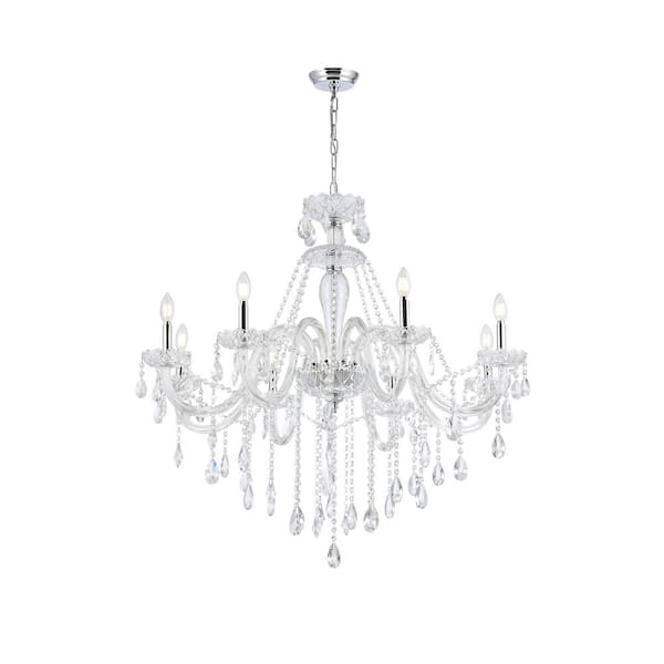 Unbranded Bella 8-Light Chrome French Style Chandelier for Living Room with Clear Crystal Accents No Bulbs Included