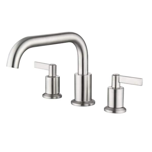 Kree Double-Handle Deck-Mount Roman Tub Faucet with Rough-In Valve in Brushed Nickel