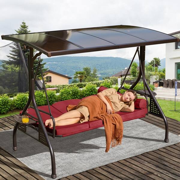 thumbnail image 2 of Patio Swing 3-Seat Canopy Swing Glider - Converts To Flatbed, Adjustable Shade, Removable Cushions Heavy Duty 2 of 13