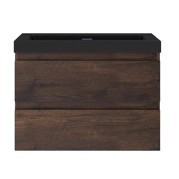 Wall-Mounted Bath Vanity in Rose Wood with Black Quartz Top 30 in. W x 19.5 in. D x 20.5 in. H