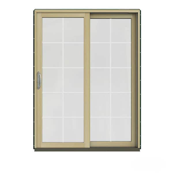 JELD-WEN 60 in. x 80 in. W-2500 Contemporary Green Clad Wood Right-Hand 10 Lite Sliding Patio Door w/Unfinished Interior
