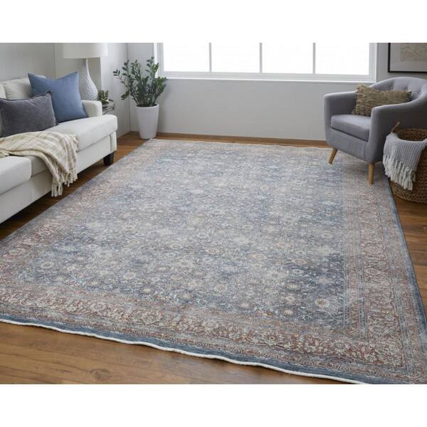 2 ft. x 8 ft. Blue, Beige Floral Area Rug