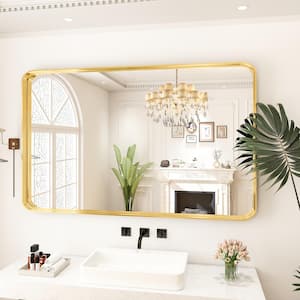 30 in. W x 48 in. H Large Rectangular Metal Deep Framed Wall Bathroom Vanity Mirror Gold