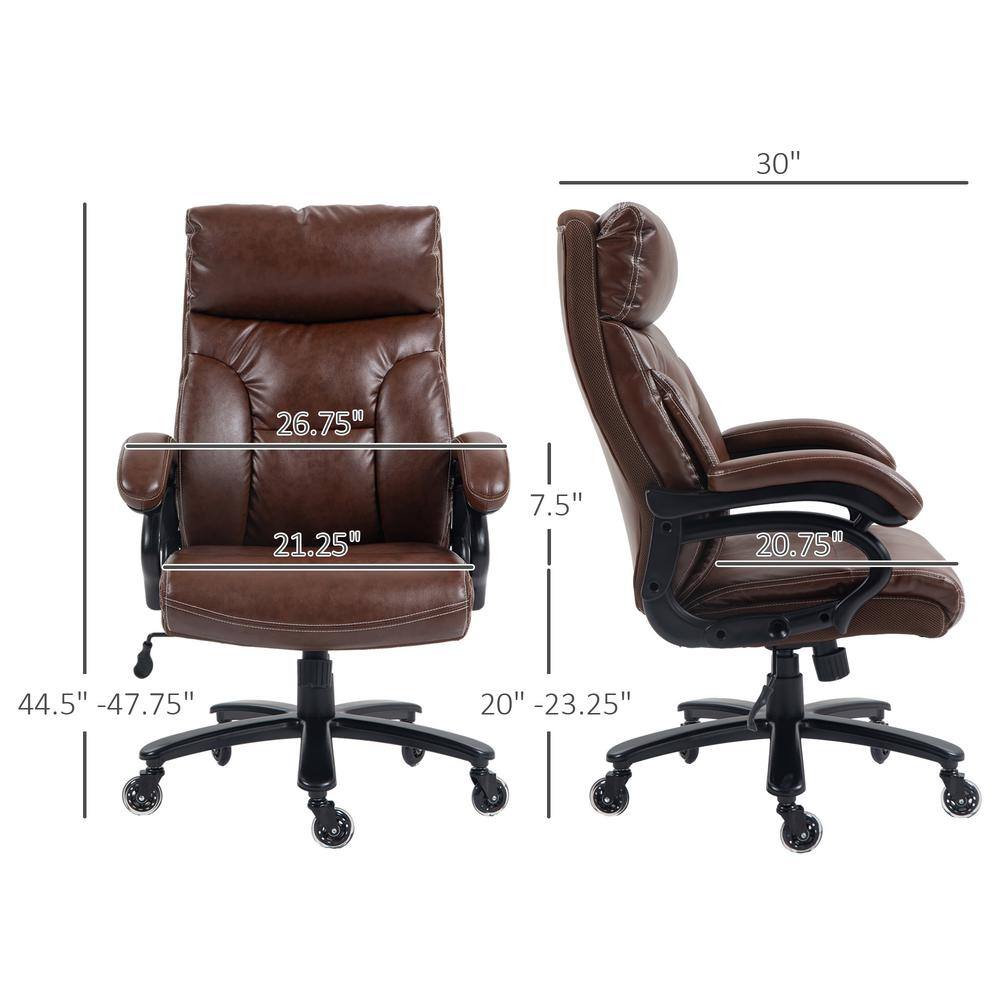 Brown High Back Leather Executive Swivel Office Chair with Fixed Arms