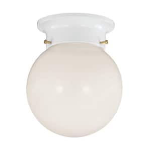5 in. W x 7.13 in. H 1-Light White Flush Mount Ceiling Light with Globe-Shaped White Opal Glass Diffuser