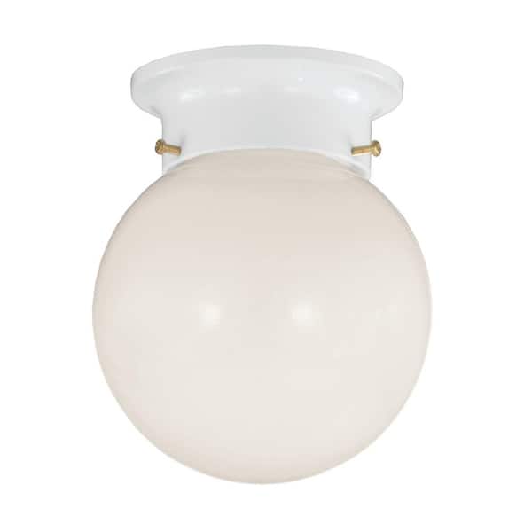 Savoy House 5 in. W x 7.13 in. H 1-Light White Flush Mount Ceiling Light with Globe-Shaped White Opal Glass Diffuser