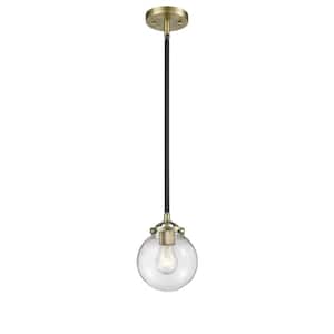 Beacon 1 Light Black Antique Brass Globe Pendant Light with Clear Glass Shade