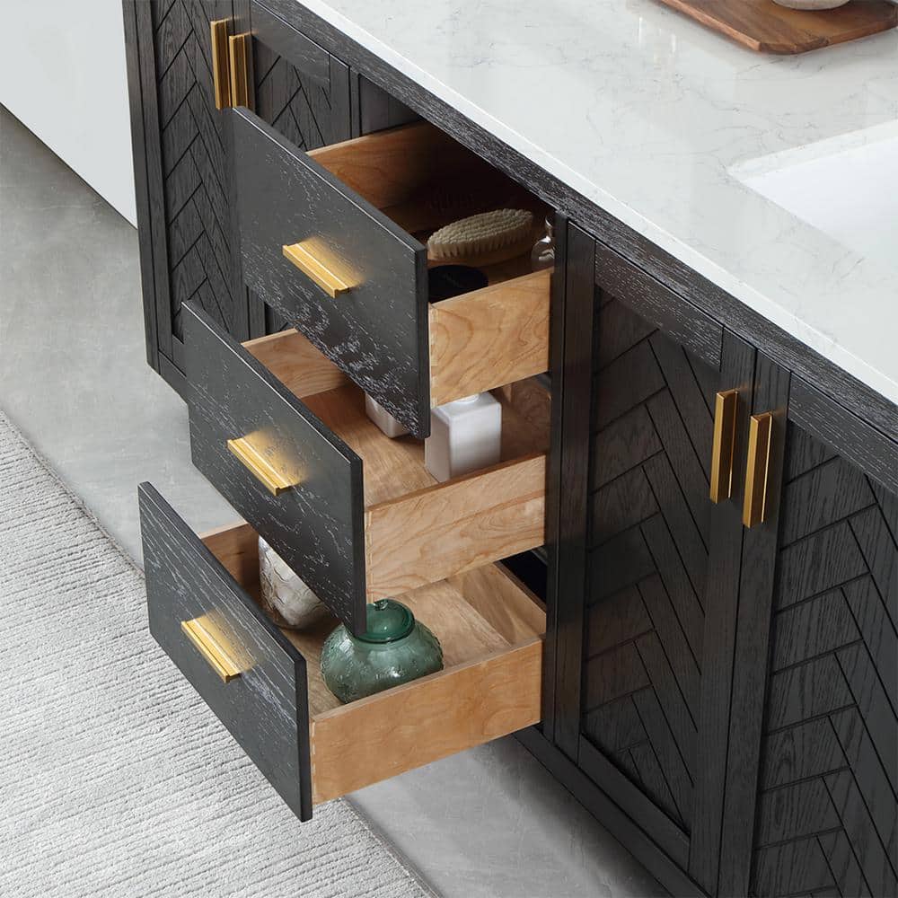 Gazsi 72" Brown Oak Double Bathroom Vanity with Composite Stone Top