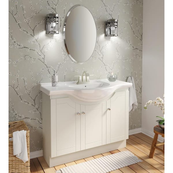 Linen White With Porcelain Vanity Top, 17 Inch Depth Bathroom Vanity
